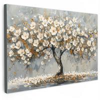 LEINWANDBILD Baum - Blumen - Weiß - Natur - Kunst Gemälde 60x40 cm - Weiß, Textil (60/40cm) - MuchoWow