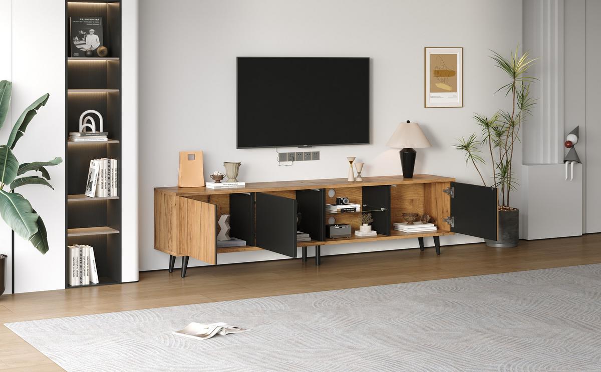 TV-LOWBOARD Holzoptik mit Türen und Fächern - Eichefarben, Holzwerkstoff/Metall (175/45/32cm) - Urban Meuble