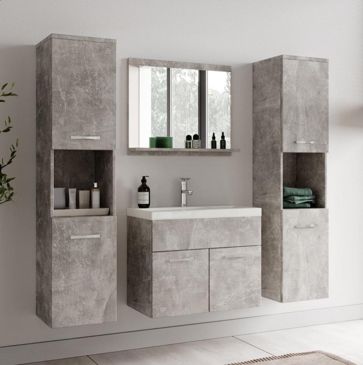 BADMÖBEL-SET Montreal 4 Teile Beton Grau - 60 x 35 x 51 cm - Grau, Holz (60/51/35cm) - Badplaats