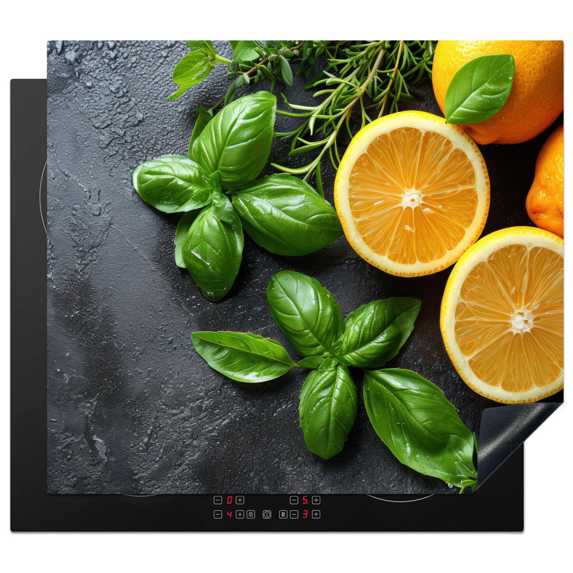 HERDABDECKPLATTE Obst - Grau - Konkret - Orange - Pflanzen Abdeckung Ceranfeld 59x51 cm - Anthrazit, Kunststoff (59/51/0.2cm) - MuchoWow