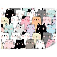 FOTOTAPETE für Kinderzimmer Bunte Katzen Cartoon Abstraktion 300x210 - Blau/Gelb, Papier (300/210cm) - Muralo