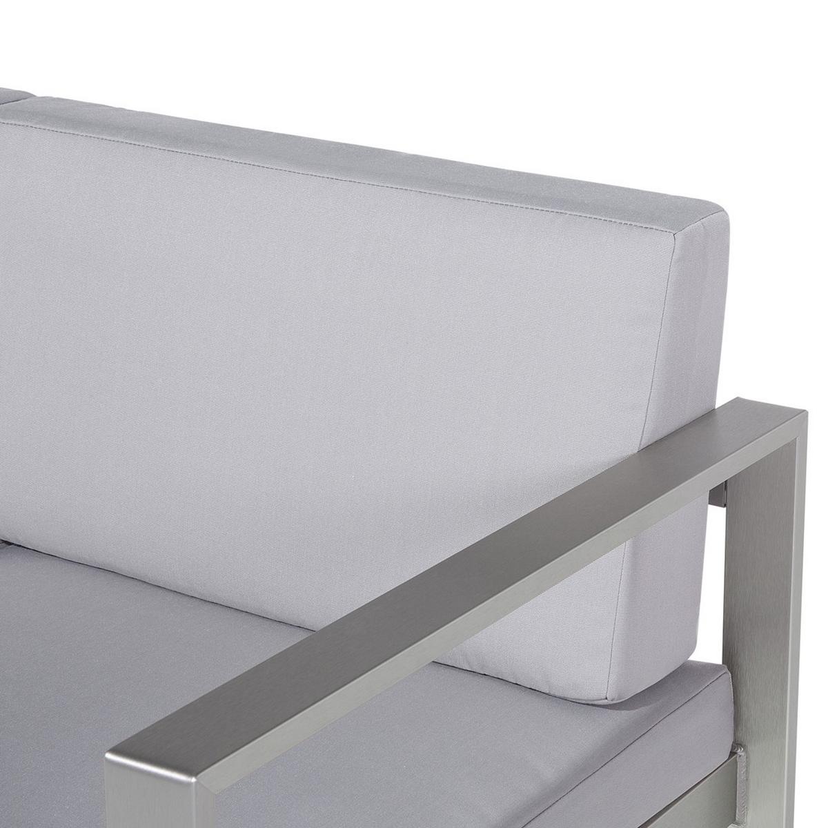 GARTENSOFA Aluminium 2-Sitzer Auflagen hellgrau Salerno - Hellgrau, Metall (142/80/70cm) - Beliani