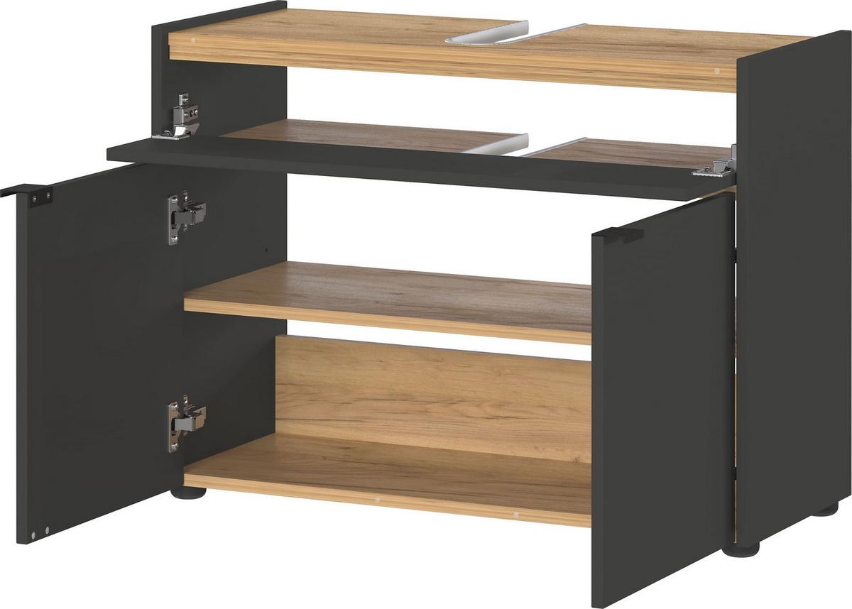 UNTERSCHRANK 80x34x60 cm stoßfest mit Siphonaussparung und Easy-Clean-Oberfläche, Grau-Beige 80x34x60 cm - Grau, Holz/Metall (80/60/34cm) - KADIMA DESIGN