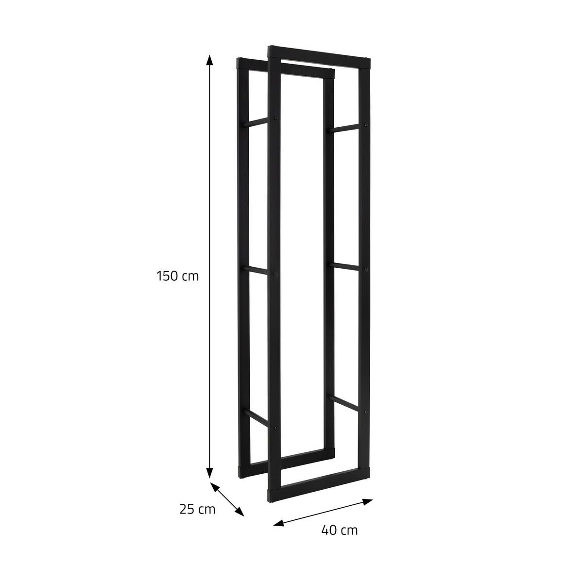 KAMINHOLZREGAL 40x150x25 cm rechteckig Schwarz aus Metall Innen/Außen - Schwarz, Metall (25/150/40cm) - ML-DESIGN