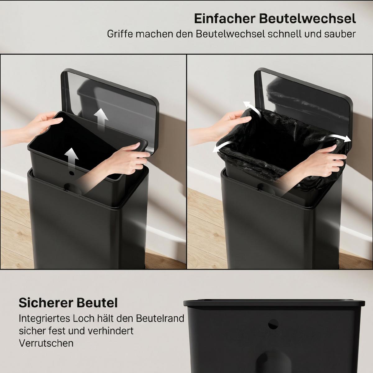 MÜLLEIMER Edelstahl Kunststoff Schwarz - Schwarz, Metall (30.6/44.2/34.2cm) - HOMCOM