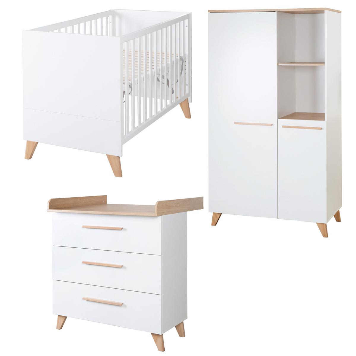 BABYZIMMER Leon 3-teilig - Honigeiche/Weiß, Holz/Holzwerkstoff (100/180/52cm) - Roba