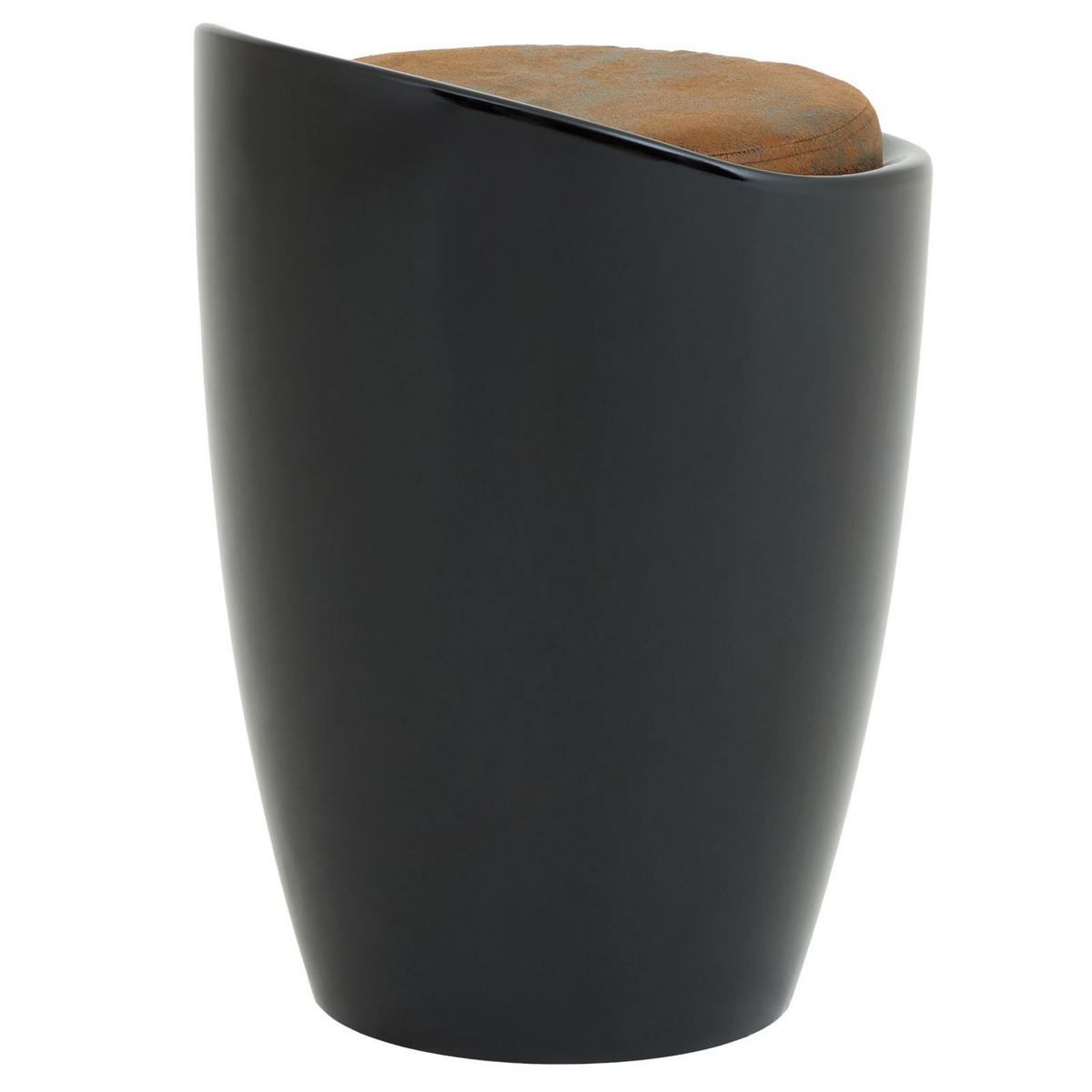 SITZHOCKER DANIEL schwarz/Vintage - Dunkelbraun/Schwarz, Kunststoff/Textil (35/50/35cm) - IDIMEX