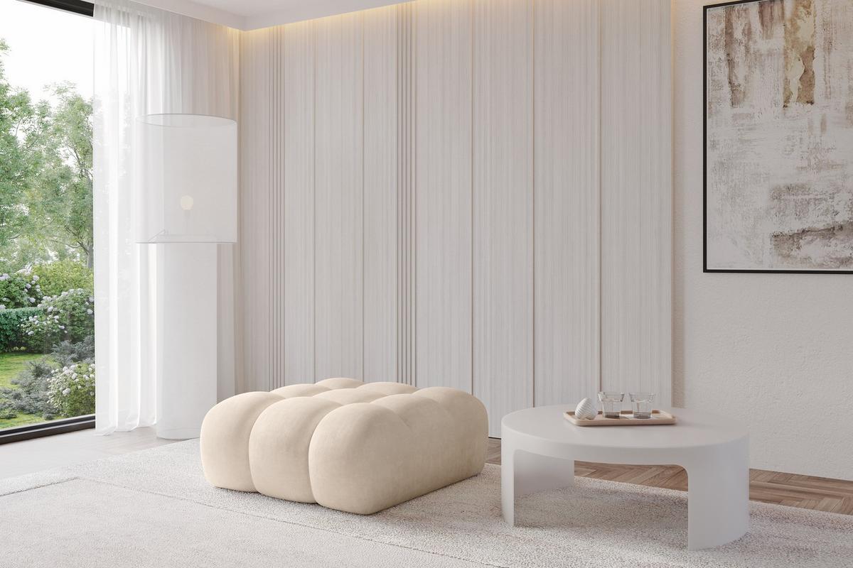 POUF OLEA-PUF 91x87x44 cm Beige Velours Modular Sitzhocker - Schwarz/Sahara, Holzwerkstoff/Kunststoff (91/44/87cm) - ALTDECOR