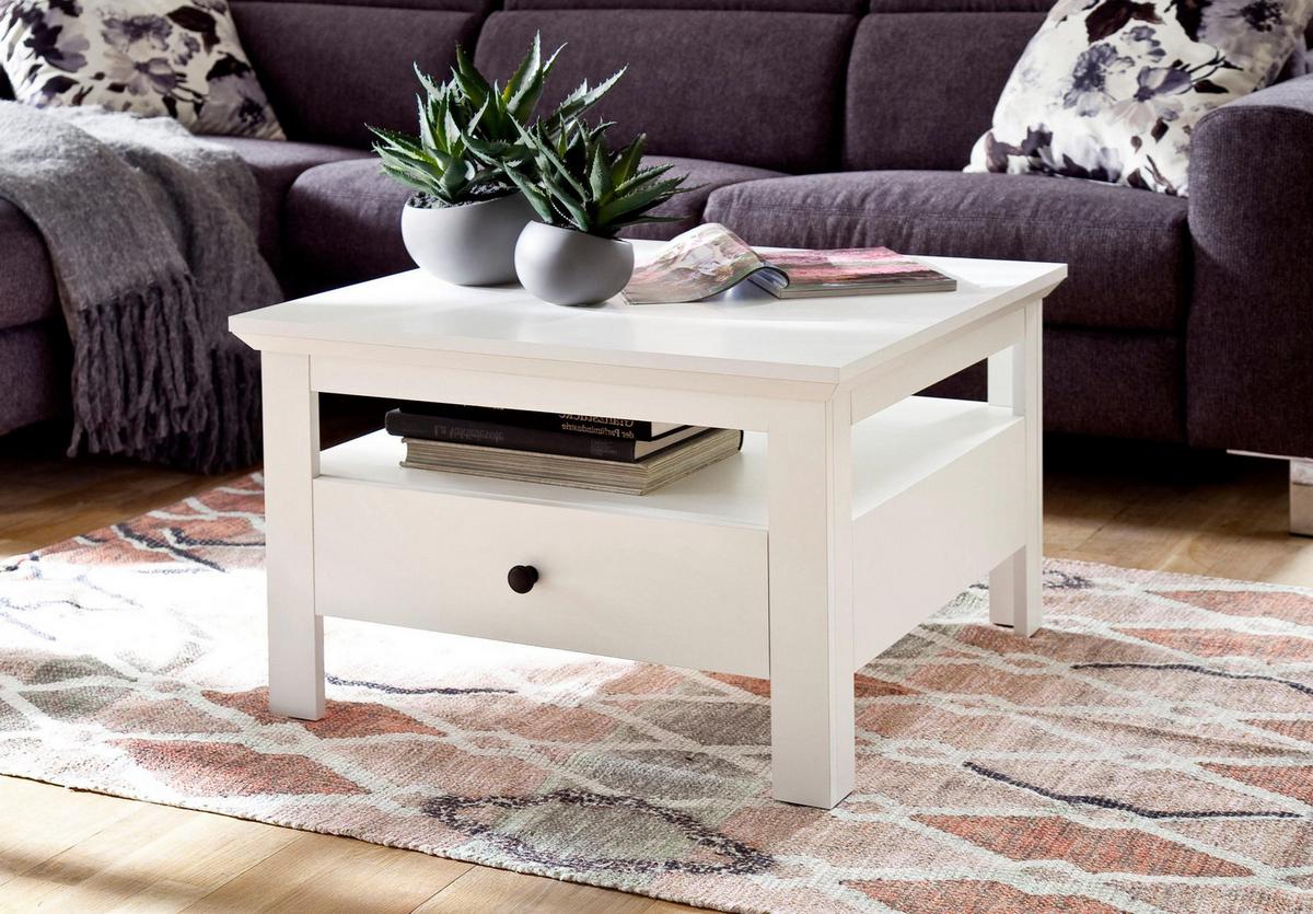 COUCHTISCH weiß matt 70 x 70 cm, Wohnzimmertisch Landhausstil mit Schublade - Silberfarben/Weiß, Holzwerkstoff/Metall (70/70/45cm) - Top.Furn
