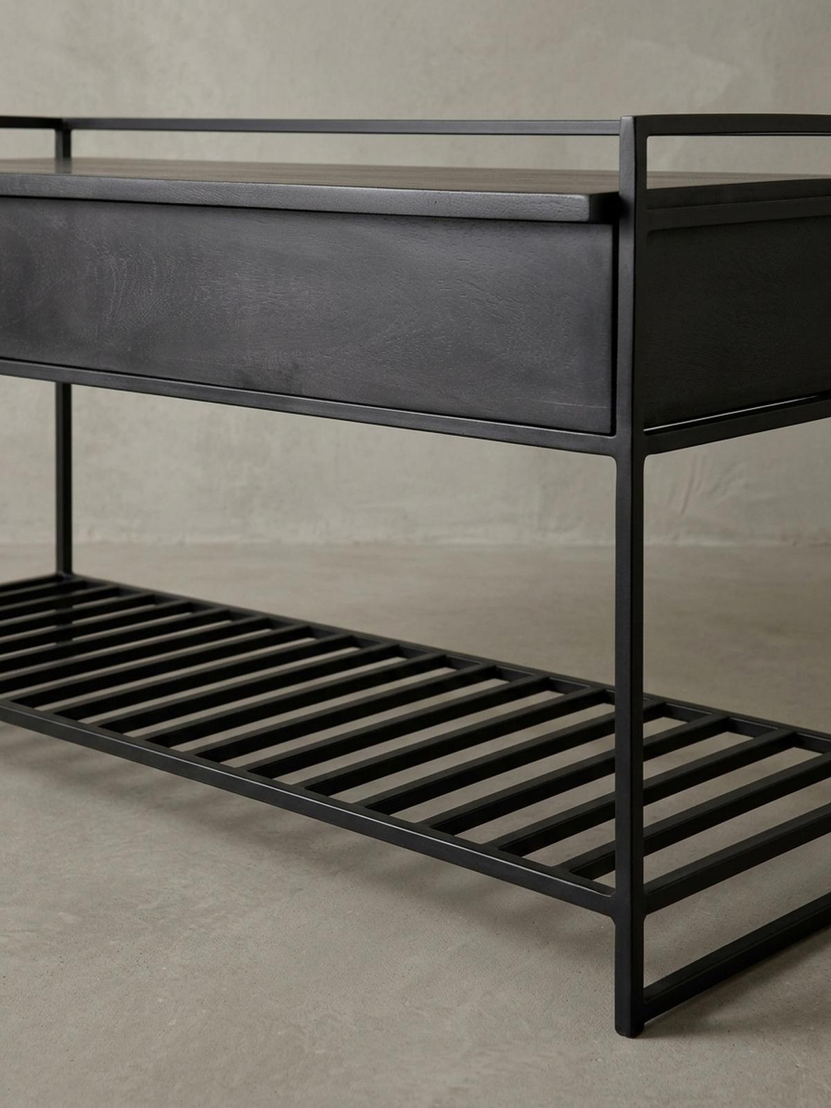 FLURBANK Holz Metall Sitzfläche hochklappbar, Schwarz 90x38x52 cm - Schwarz, Holz/Metall (90/52/38cm) - KADIMA DESIGN