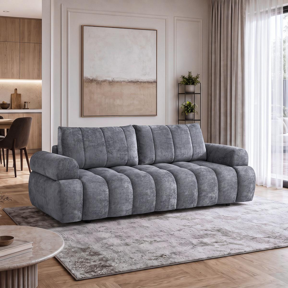 SCHLAFSOFA Mavi 3-Sitzer mit Schlaffunktion, Bettsofa Schlafcouch 195x145 cm, Dunkelgrau - Dunkelgrau, Textil (255/100/110cm) - Beautysofa