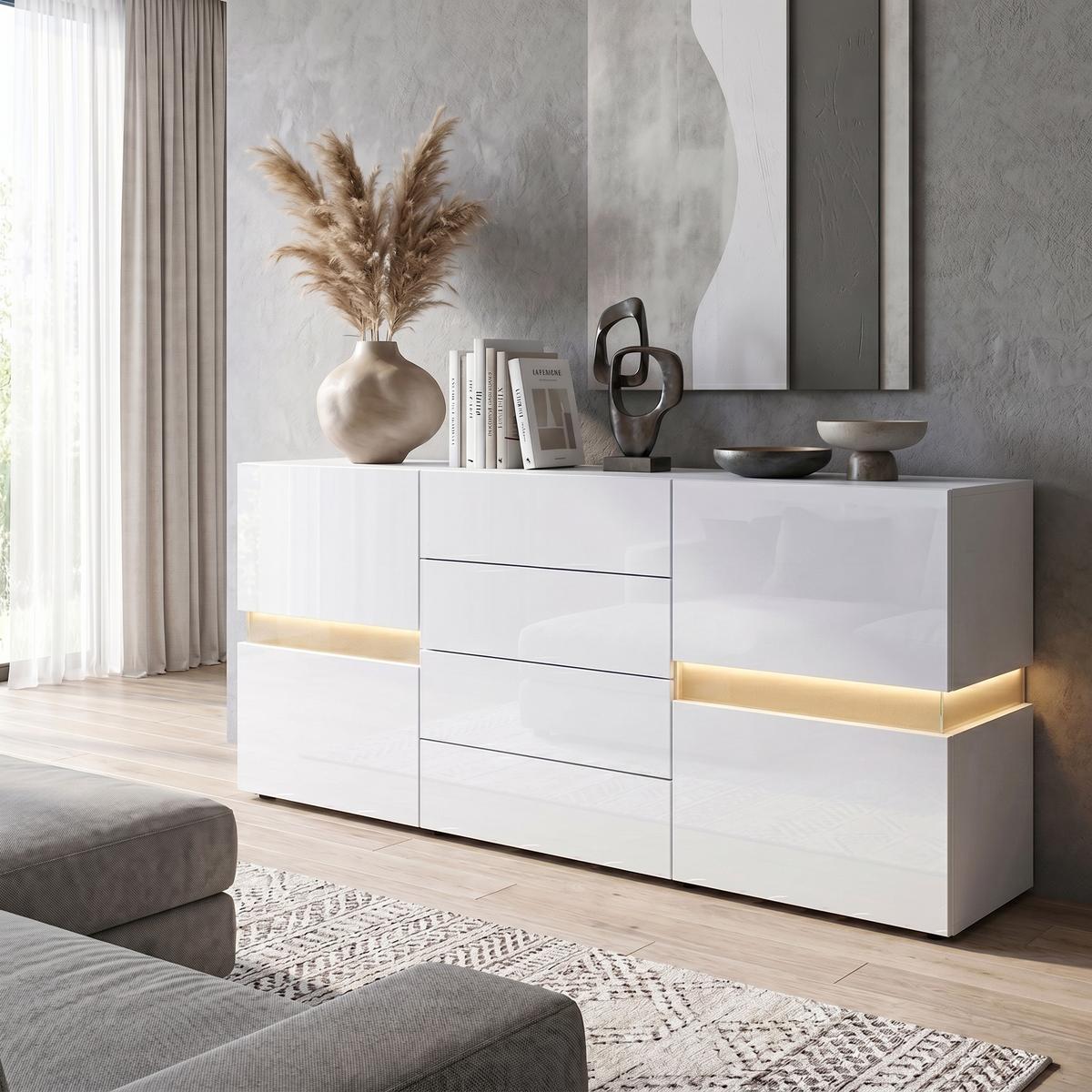 SIDEBOARD Flow Weiß - Weiß Hochglanz, Holzwerkstoff (177/75/39cm) - Vladon