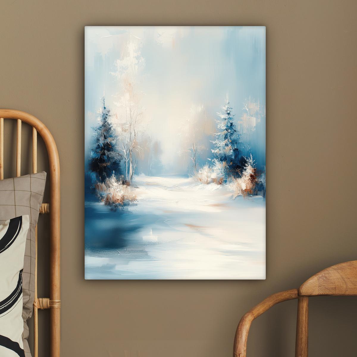 LEINWANDBILD Wald - Winter - Natur - Abstrakt - Schnee Wandbild Wohnzimmer 60x80 cm - Weiß, Textil (60/80cm) - MuchoWow