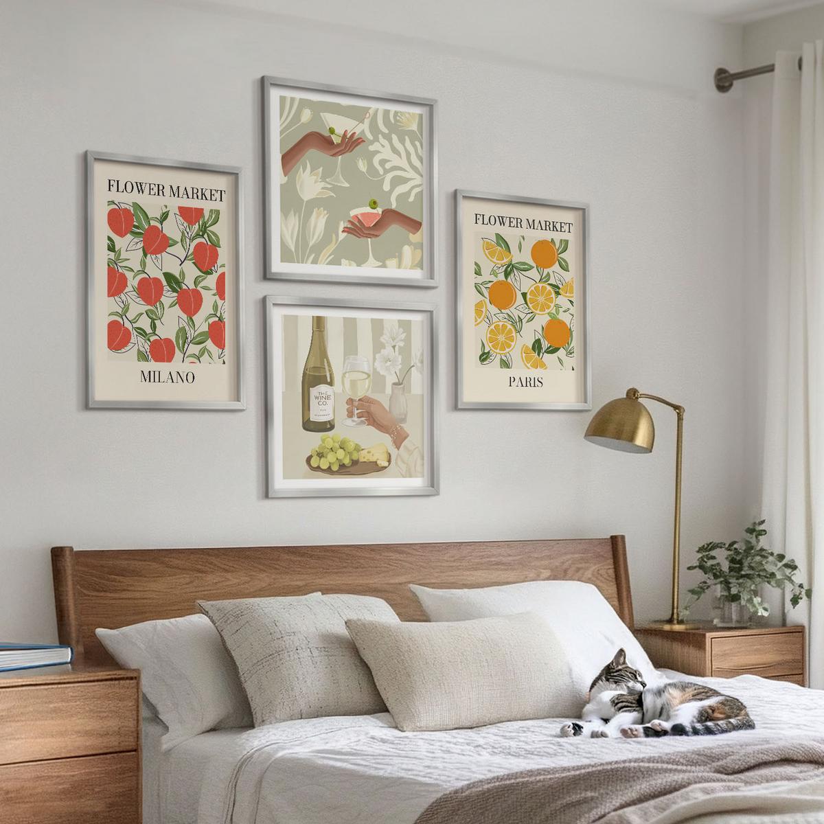 BILDER SET 4er Set - 50x50 cm & 40x60 cm Silberner Rahmen - Blumenwein Mailand Paris - Silberfarben, Kunststoff (50/50cm) - TULUP