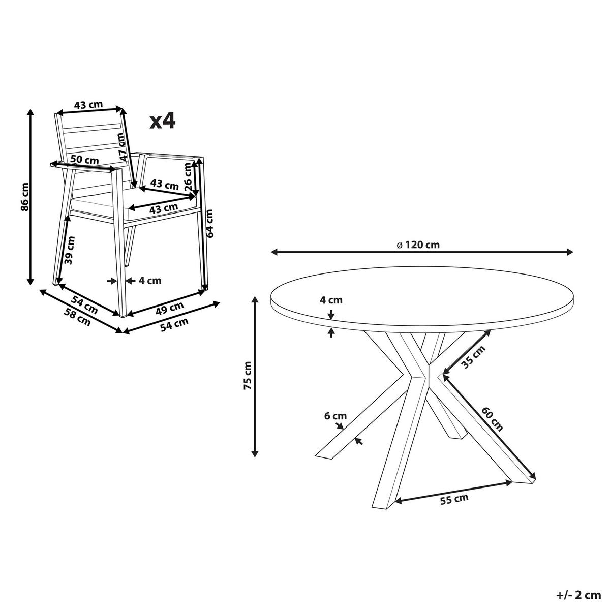 GARTENTISCH-SET 4-Sitzer Weiß Maletto/Taviano - Hellbraun/Weiß, Metall - Beliani