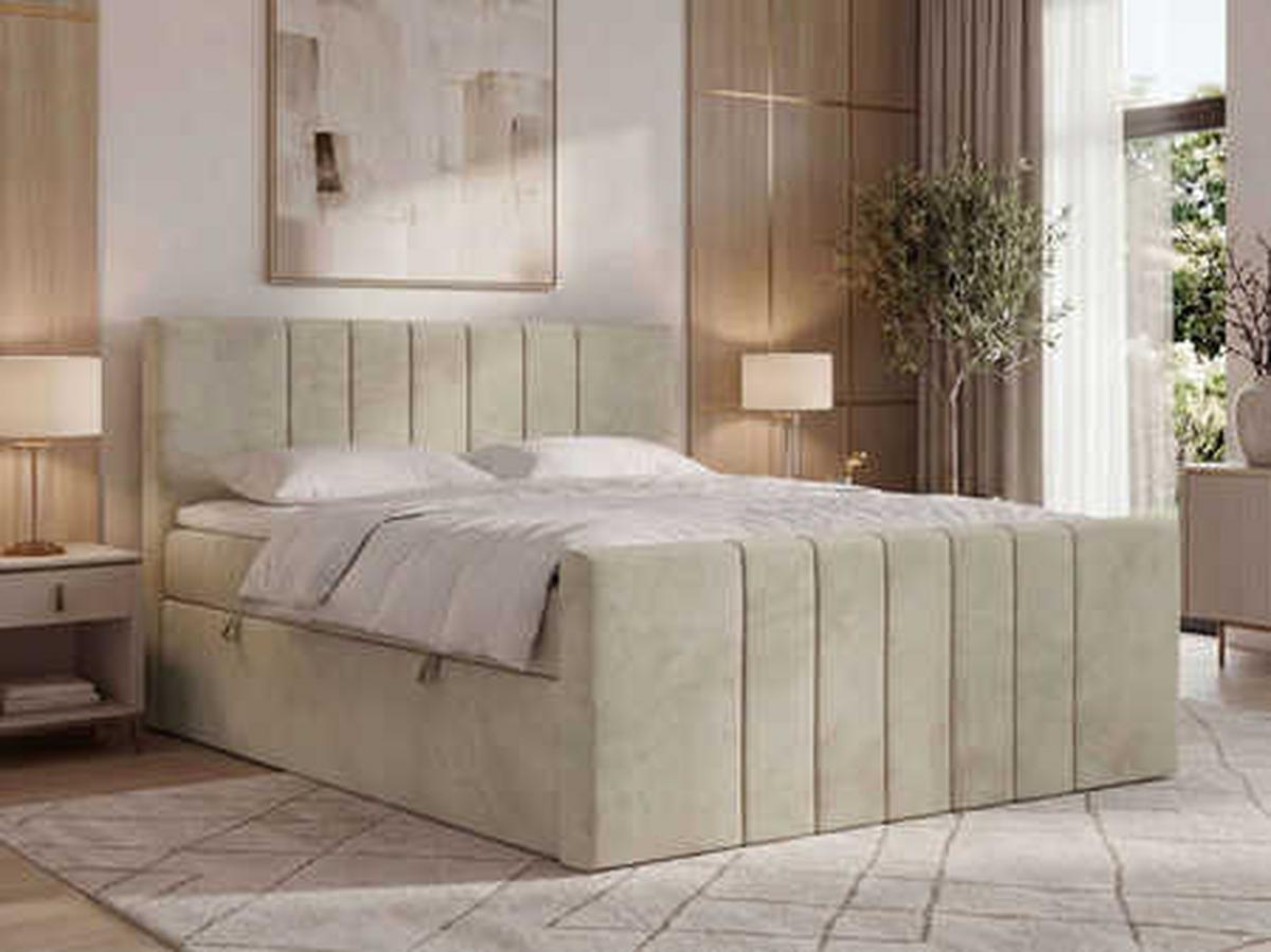 BOXBETT INERO DUO 160/200 - Beige Velvet - Topper Visco - H3 - Beige/Schwarz, Kunststoff/Textil (160/200cm) - MKS