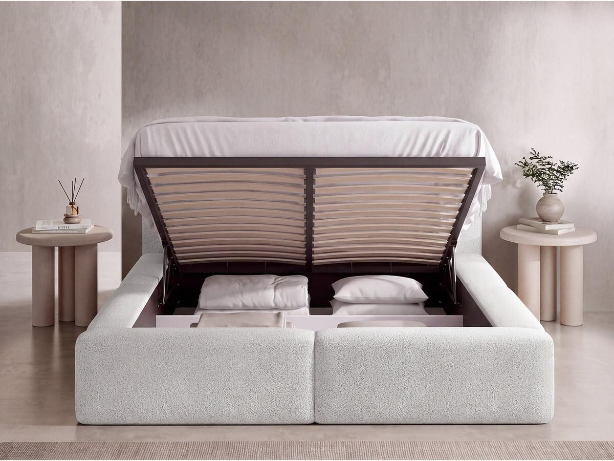 POLSTERBETT Duo mit Bettkasten, Metall-Lattenrost & hohem Kopfteil in Braun Chenille 160x200 cm - Birkefarben/Braun, Kunststoff/Textil (160/200cm) - WFL GROUP