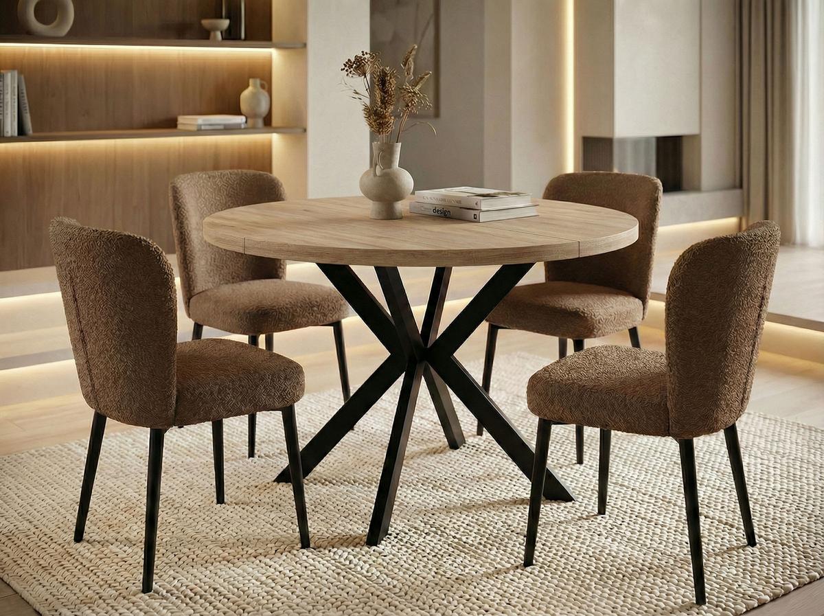 ESSTISCH Valeo runder ausziehbarer, Sonoma Eiche 120-200/120/76 cm - Schwarz/Sonoma Eiche, Holzwerkstoff/Metall (200/120/76cm) - WFL GROUP