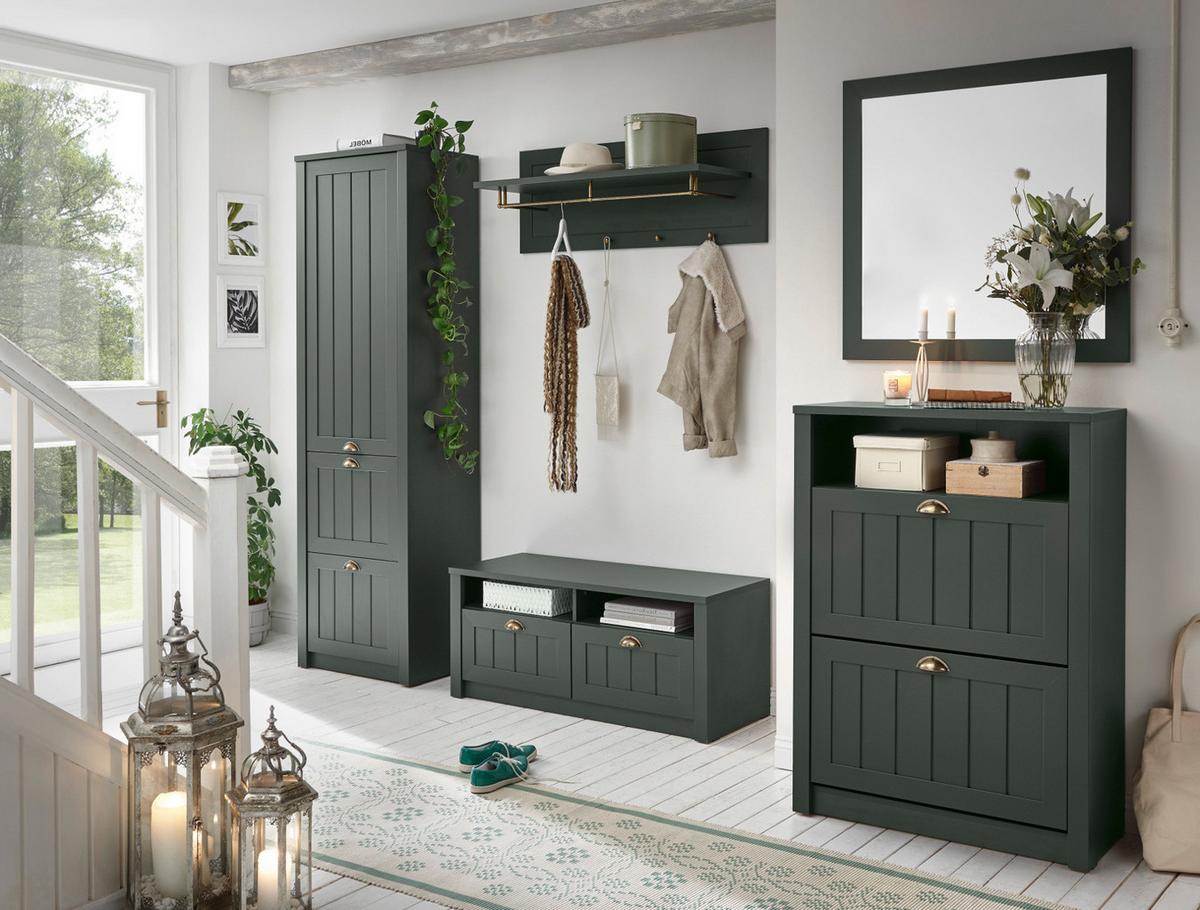 GARDEROBENSCHRANK grün, Landhausstil, Garderobe 60 x 204 cm - Dunkelgrün/Goldfarben, Holzwerkstoff/Kunststoff (60/204/42cm) - Furn.Design