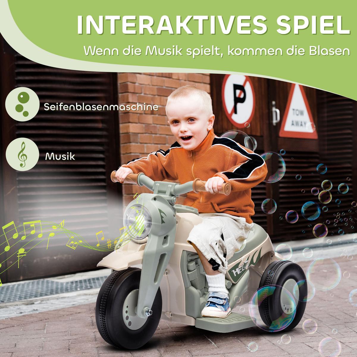 KINDER Elektro-Motorrad, 6V Kindermotorrad mit Musik, Blasen, Kinderfahrzeug - Creme, Kunststoff (80/36/43.5cm) - AIYAPLAY