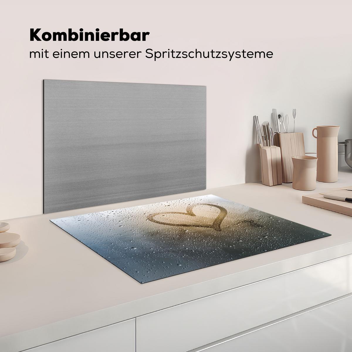 HERDABDECKPLATTE Herz - Kondenswasser - Wasser - 3D Herdabdeckung Induktionsfeld 70x52 cm - Grau, Kunststoff (70/52/0.2cm) - MuchoWow