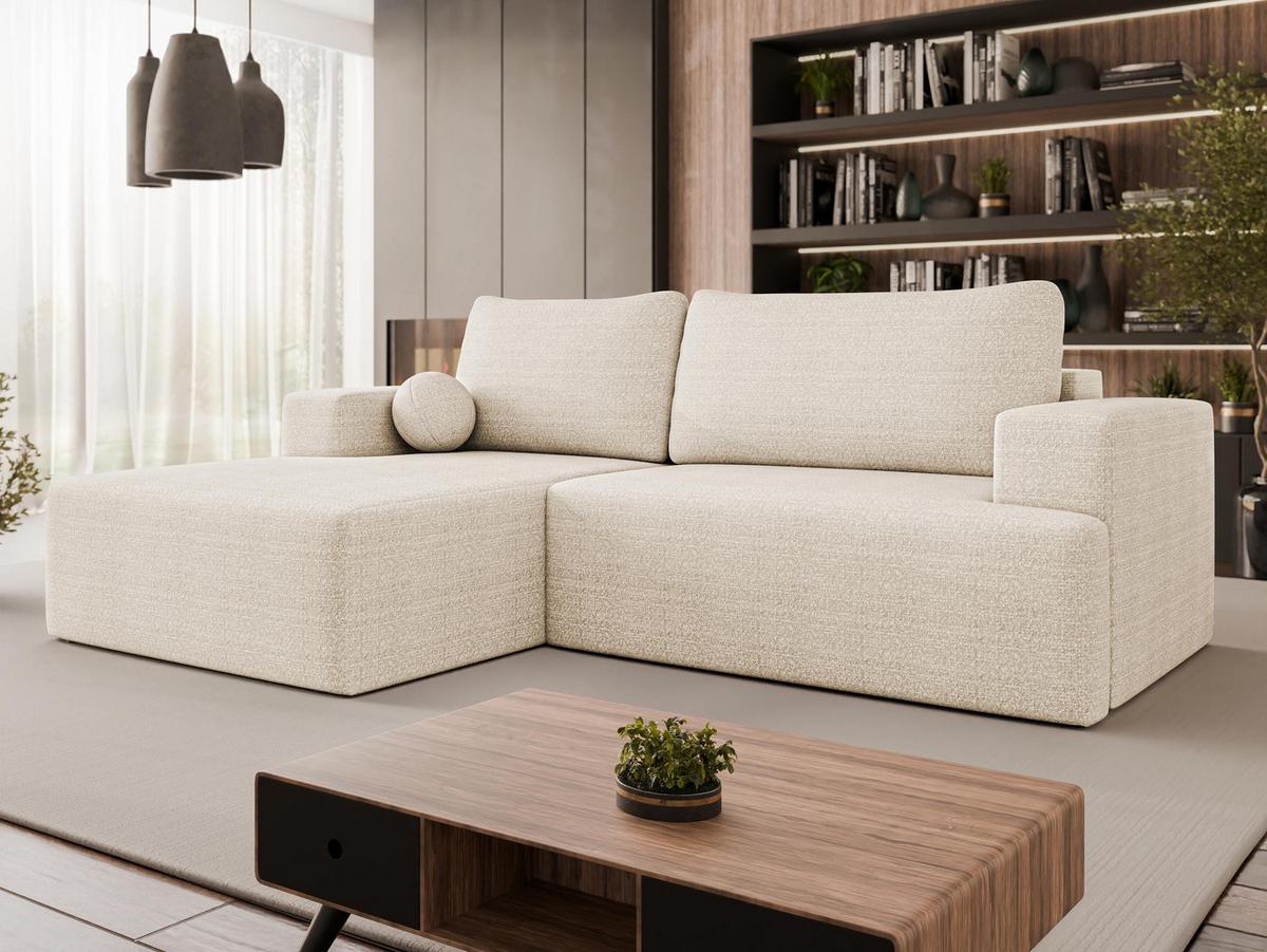 ECKSOFA Mivo, Seite: Links - Sandfarben/Schwarz, Holz/Kunststoff (266/163cm) - MIRJAN24