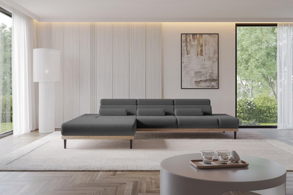 ELEKTRISCHES ECKSOFA Links MONA 316x205x85 Grau Bouclé - Silberfarben/Grau, Holzwerkstoff/Textil (316/205cm) - ALTDECOR