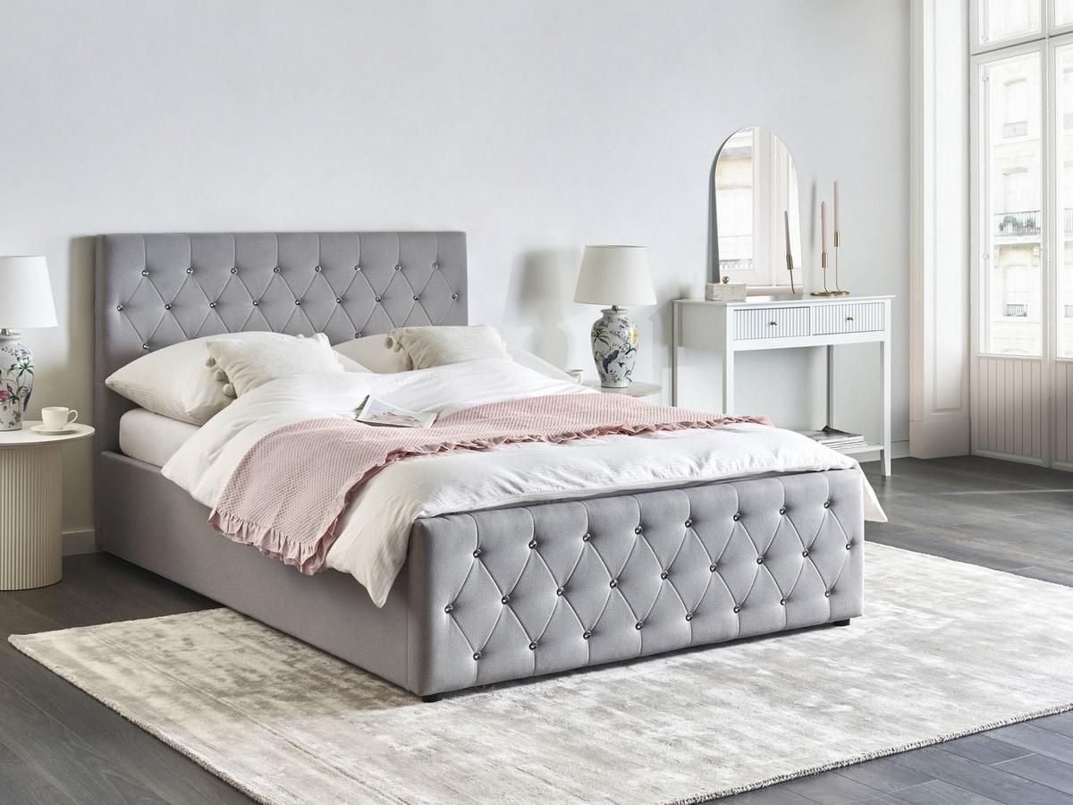 BETT mit Stauraum 140/200 cm Stoff Hellgrau Amiens - Hellgrau, Textil (140/200cm) - Beliani