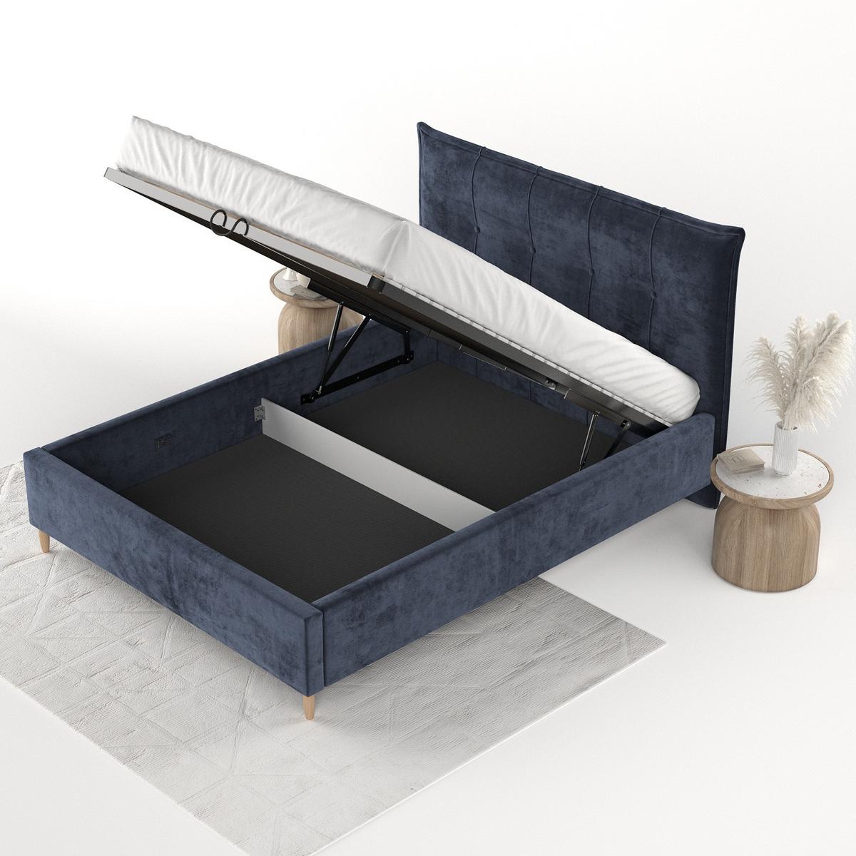 POLSTERBETT Plaza 180/200 cm Marineblau im Lotta Stoff - Naturfarben/Dunkelblau, Holz/Holzwerkstoff (180/200cm) - AltaBeds