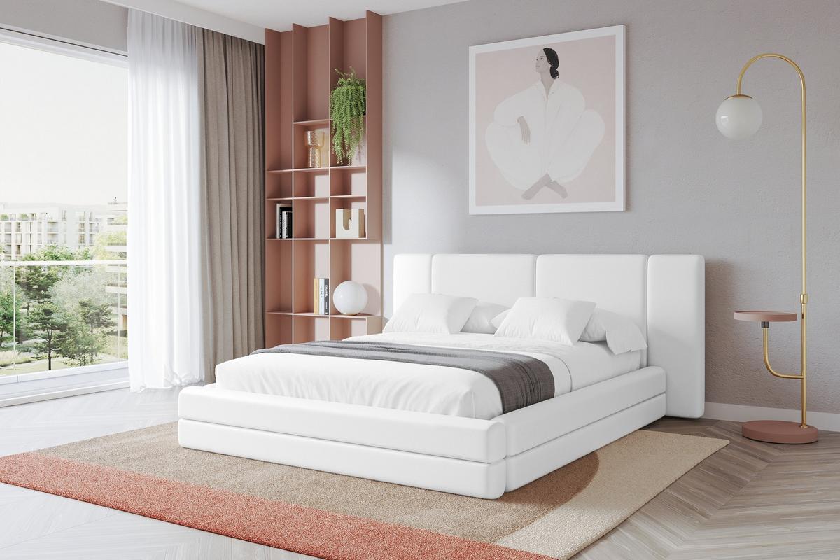 POLSTERBETT mit Bettkasten und Lattenrost, Bett mit Matratze H3/H4 - TEVO 140x200 Weiß - Weiß Hochglanz, Holzwerkstoff/Textil (140/200cm) - ALTDECOR