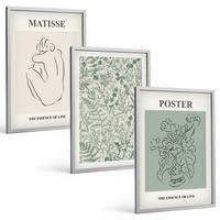 BILDER SET 3er Set - 40x60 cm Silberner Rahmen - Linien, Pflanzenmuster, Minimalismus - Silberfarben, Kunststoff (40/60cm) - TULUP