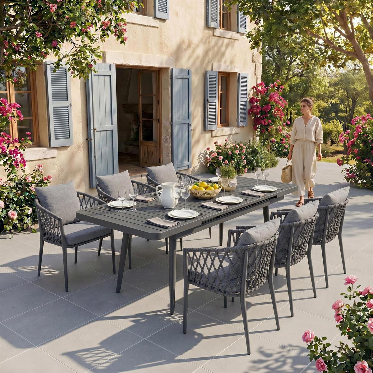 GARTENMÖBEL SET SUNNY 7er Set grau, schwarz - Grau, Metall - IDIMEX