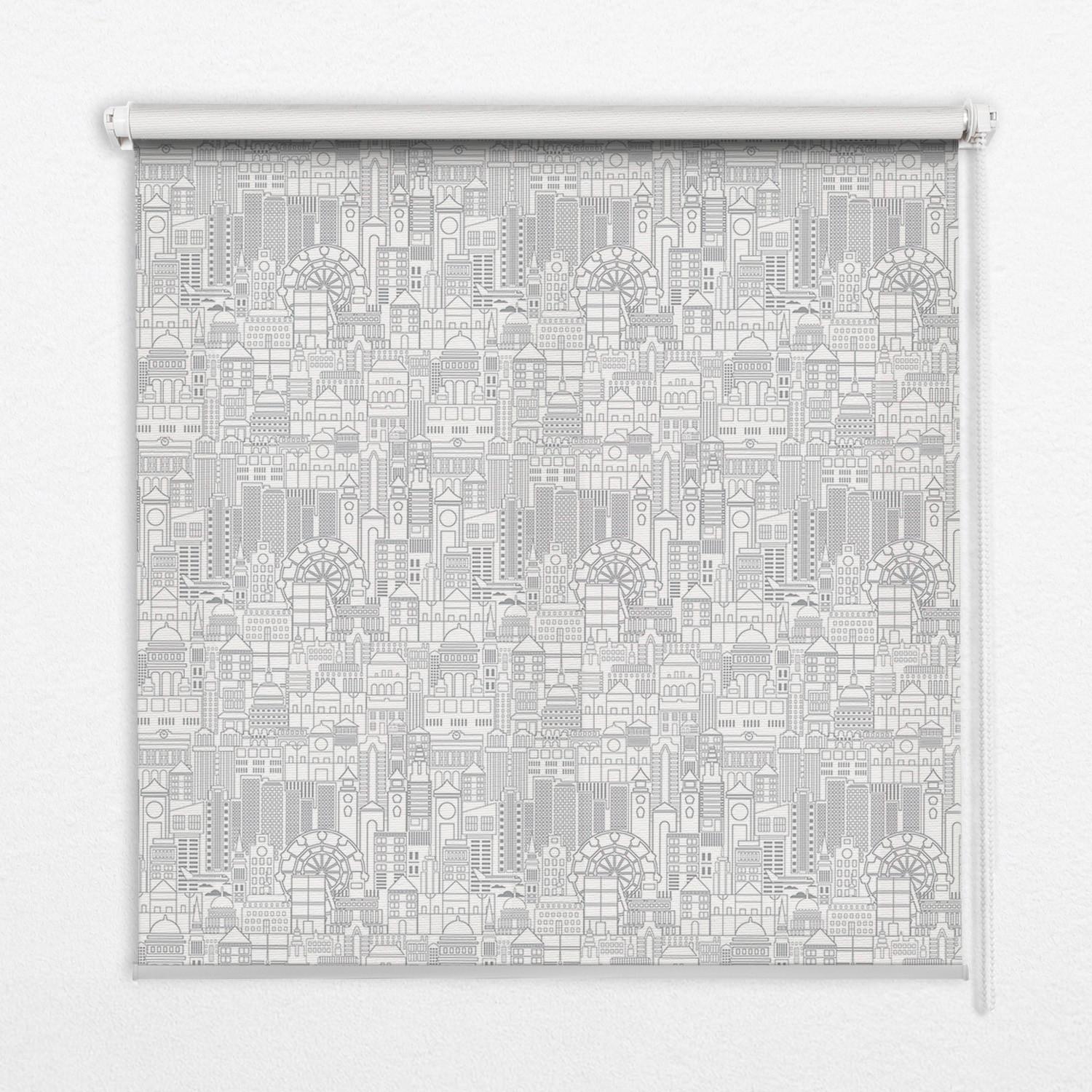 INNENROLLO - Fensterrollo - Rollo - 100x140 cm - Skizze der Stadt - Grau, Kunststoff (100/140/0.5cm) - TULUP