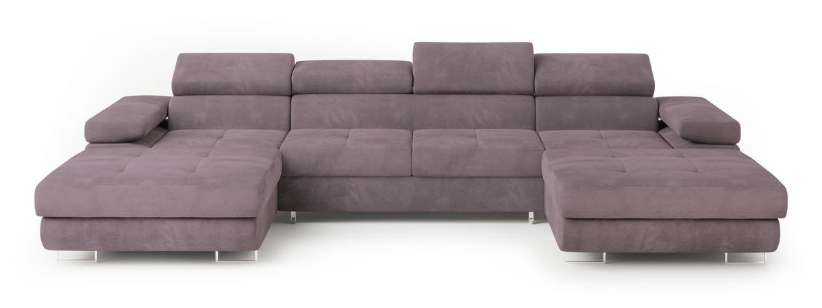 WOHNLANDSCHAFT LYKKE Lila Velours-Stoff mit Schlaffunktion - Lila, Holz (353/90/202cm) - MASSENO
