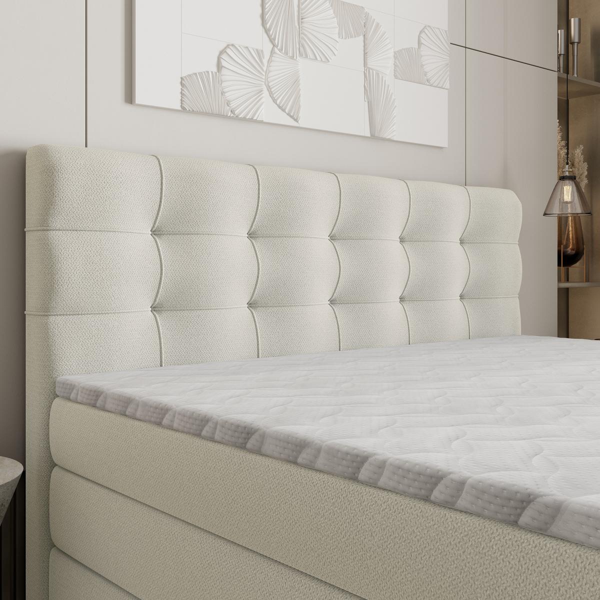 BOXSPRINGBETT AREZI 140x200 cm mit Matratze und Topper - Creme - Creme, Holz (140/200cm) - MASSENO