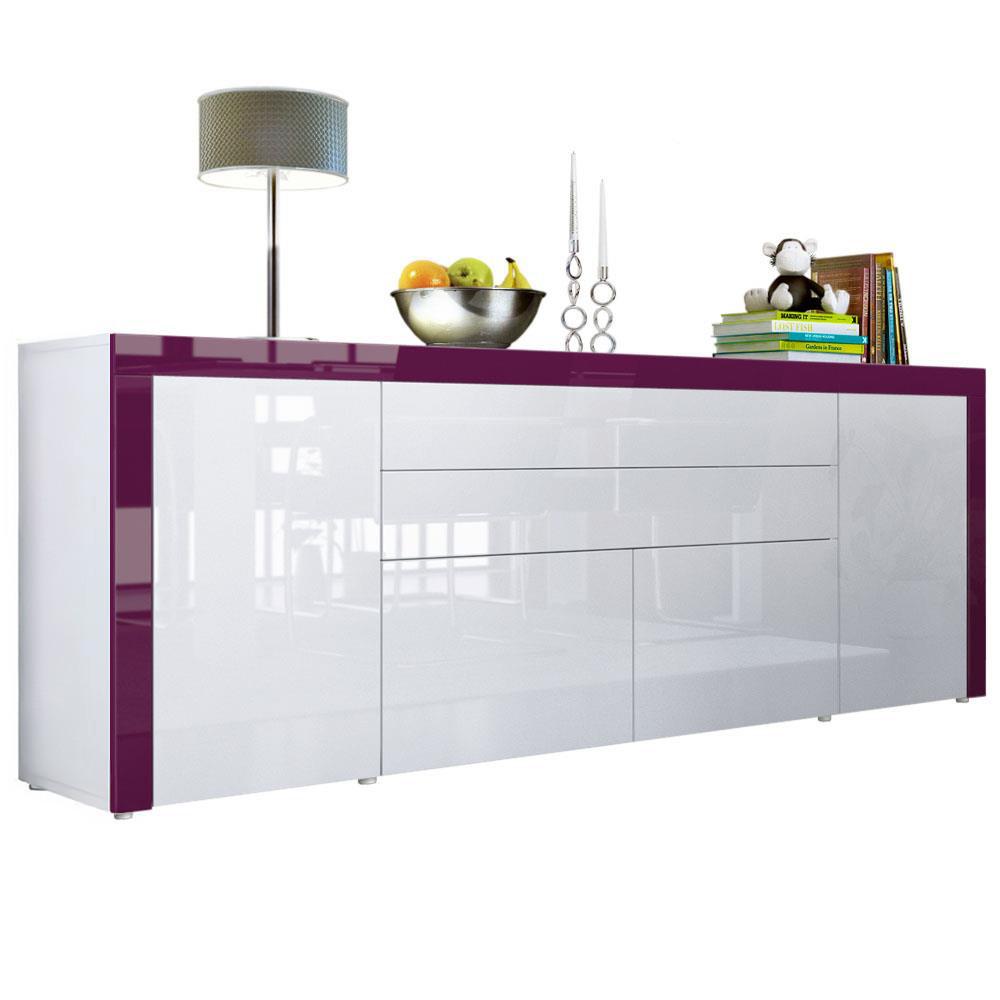 SIDEBOARD La Paz Weiß Hochglanz / Brombeer Hochglanz - Rot, Holzwerkstoff (200/72/35cm) - Vladon