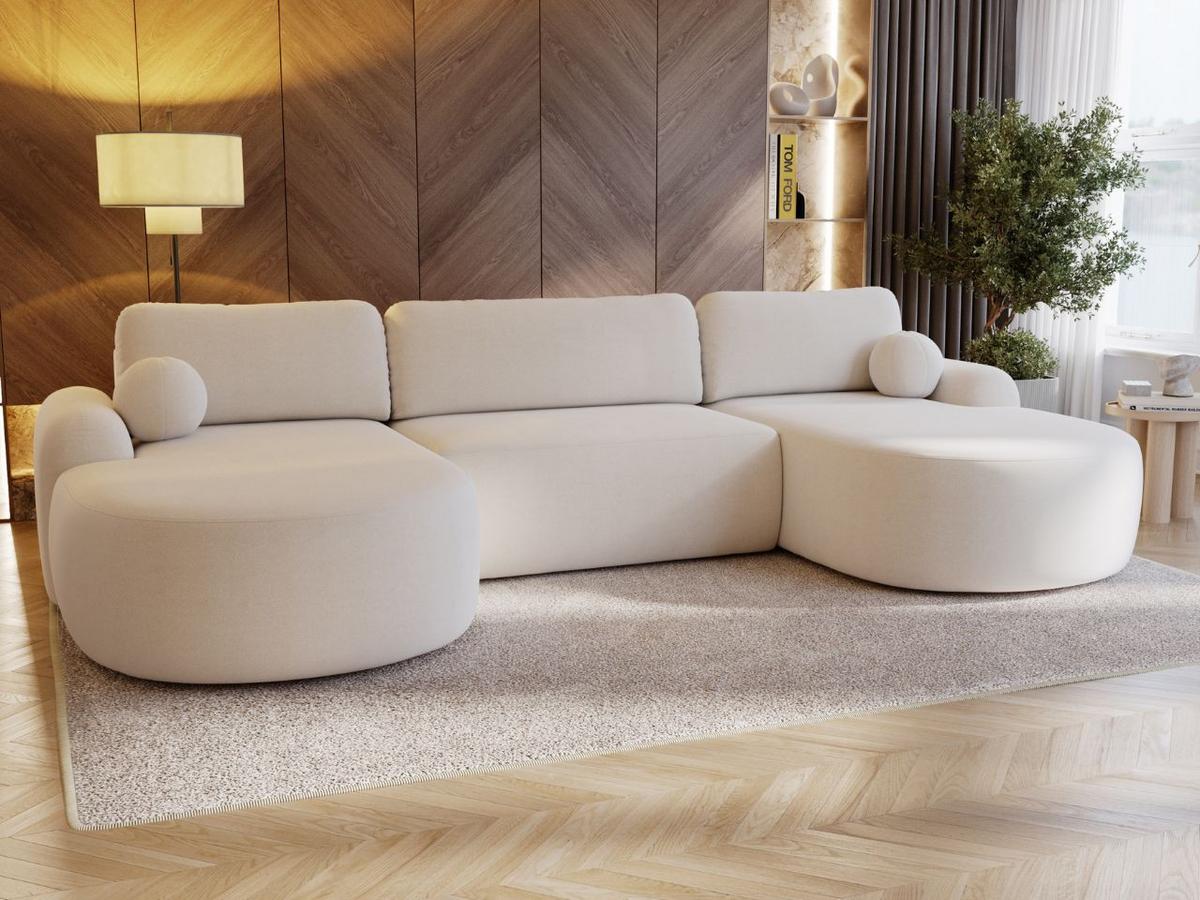 ECKSOFA Aurio U Bouclé-Stoff Weiß - Schwarz/Weiß, Kunststoff/Textil (347/177cm) - Graingold