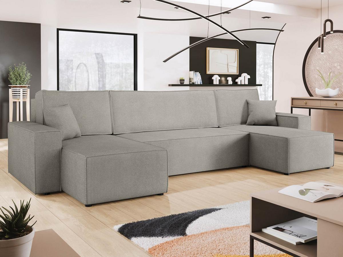WOHNLANDSCHAFT Karl U - Hellgrau/Schwarz, Holz/Kunststoff (312/82/145cm) - MIRJAN24