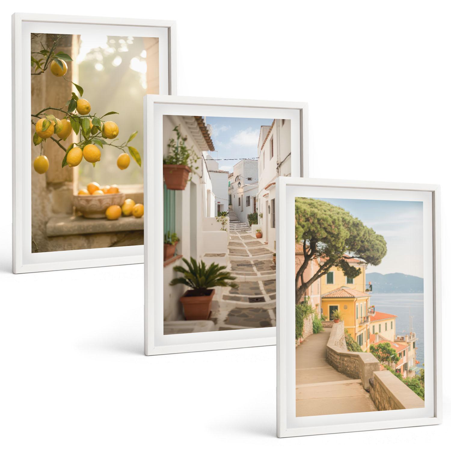 BILDER SET 3er Set - 40x60 cm Weißer Rahmen - Blick aus dem Fenster auf einen Zitrusbaum - Weiß, Kunststoff (40/60cm) - TULUP