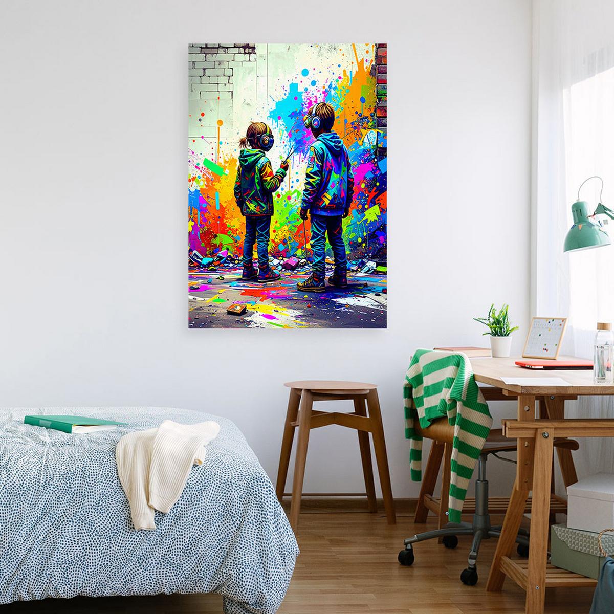 LEINWANDBILD Graffiti Street Art Bunt Abstrakt 60x90cm - Multicolor, Textil (60/90cm) - Feeby
