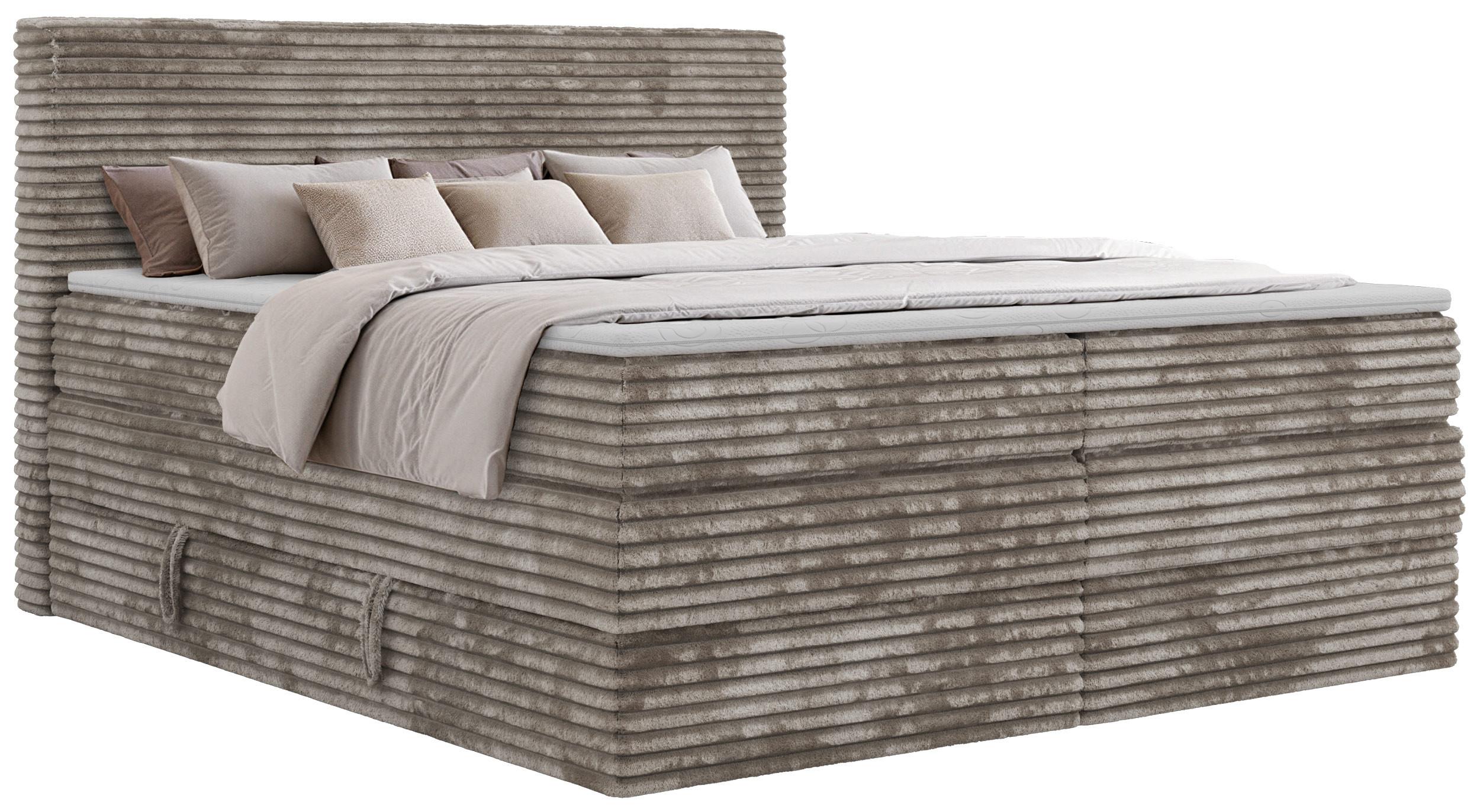 BOXSPRINGBETT TILION KING 140/200 - Hellbraun Cord - Topper Visco - H4 - Hellbraun/Schwarz, Kunststoff/Textil (140/200cm) - MKS