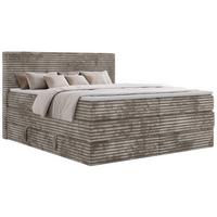 BOXSPRINGBETT TILION KING 140/200 - Hellbraun Cord - Topper Visco - H4 - Hellbraun/Schwarz, Kunststoff/Textil (140/200cm) - MKS