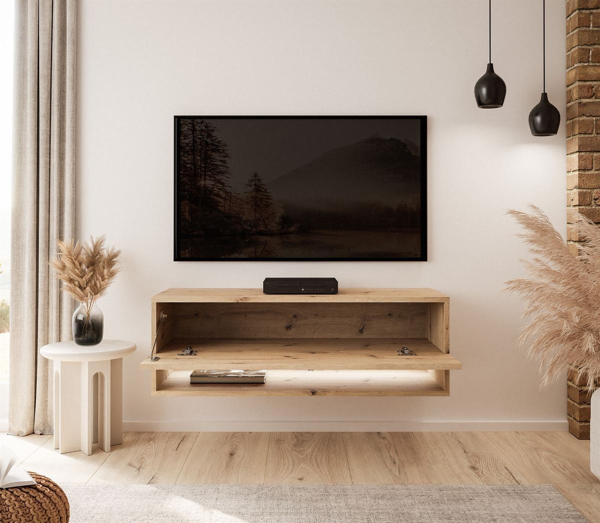 HÄNGESCHRANK TV-Möbel CALANTE LOFT 90 cm mit LED-Beleuchtung - Eiche Artisan, Holzwerkstoff (90/30/35cm) - Lookway