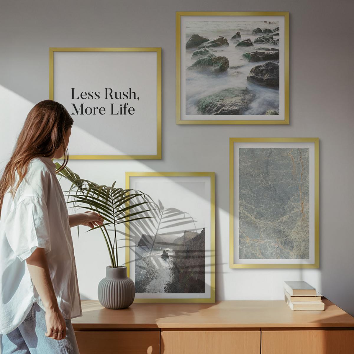 BILDER SET 4er Set - 50x50 cm & 40x60 cm Goldrahmen - Grüner Marmor Melancholie - Goldfarben, Kunststoff (50/50cm) - TULUP