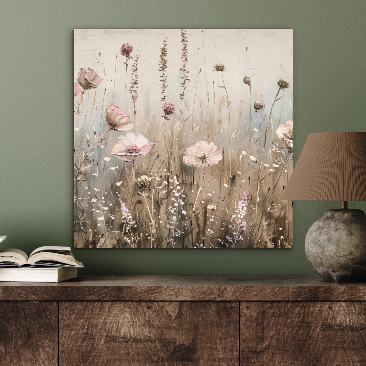 METALLBILD Blumen - Rosa - Modern - Beige 50x50 cm - Beige, Metall (50/50cm) - MuchoWow