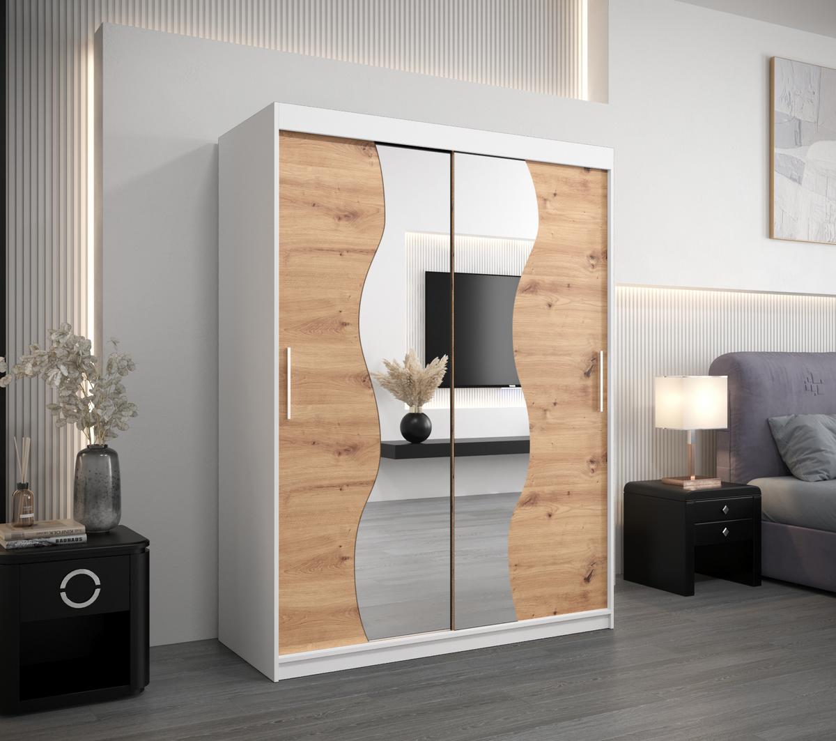 SCHWEBETÜRENSCHRANK 200/150/62 2-türig - Silberfarben/Eiche Artisan, Holz/Kunststoff (150/200/62cm) - MÖBEL KRYSPOL