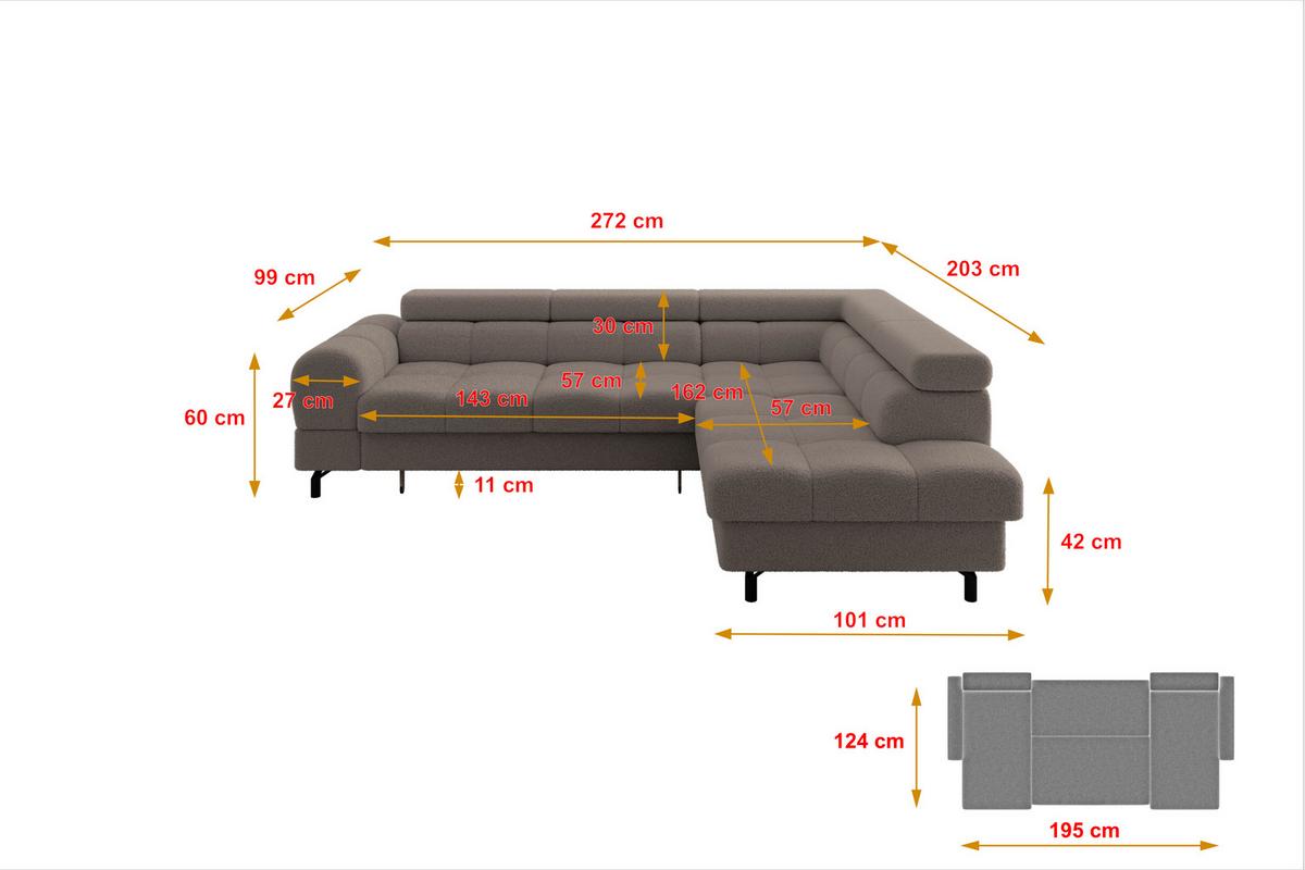 ECKSOFA mit Schlaffunktion Ottomane Rechts LUMA-L 272x203x70 Braun Bouclé - Schwarz/Braun, Holzwerkstoff/Kunststoff (203/272cm) - ALTDECOR
