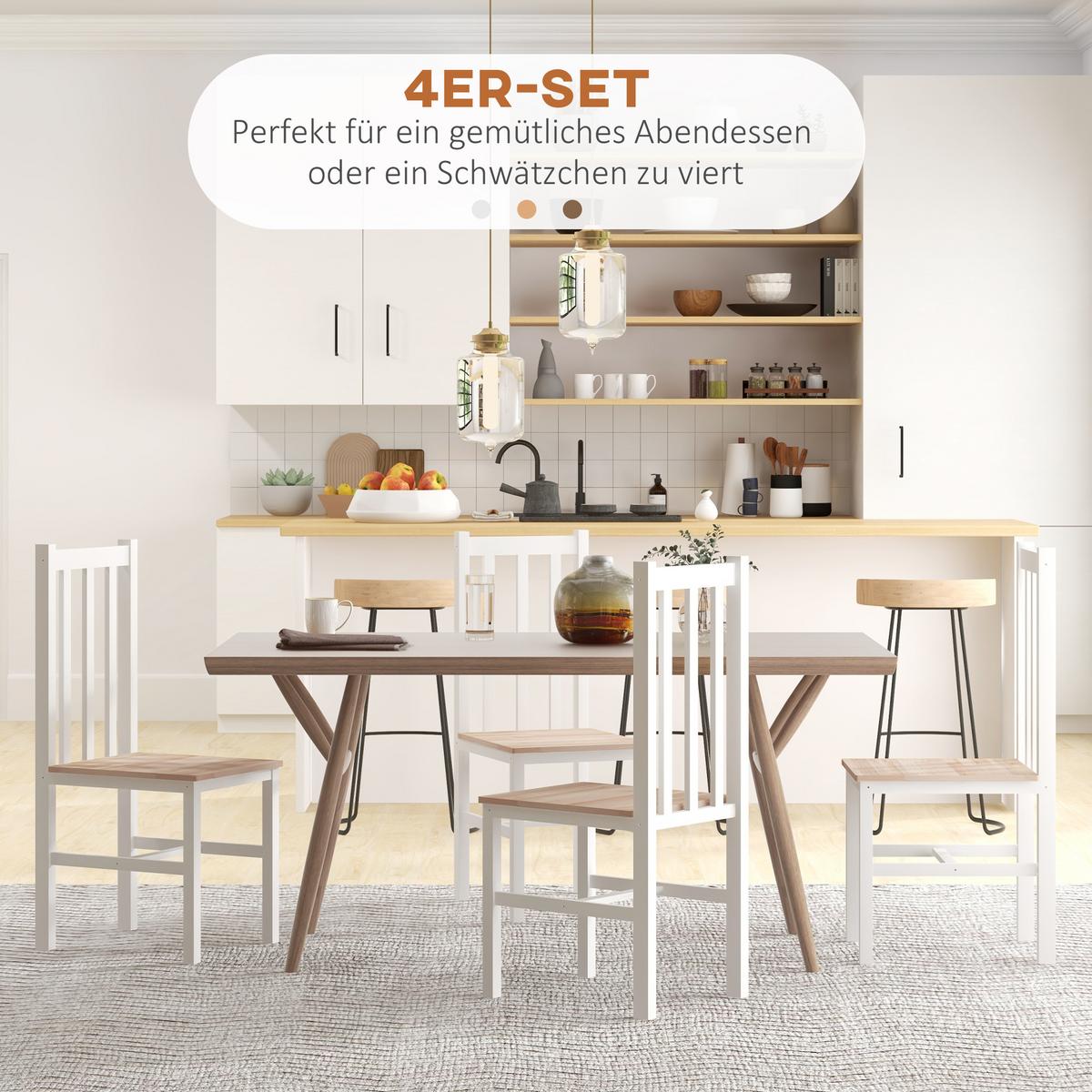 ESSZIMMERSTÜHLE 4er Set Kiefernholz Naturholz - Naturfarben/Weiß, Holz (38.5/99/47.5cm) - HOMCOM