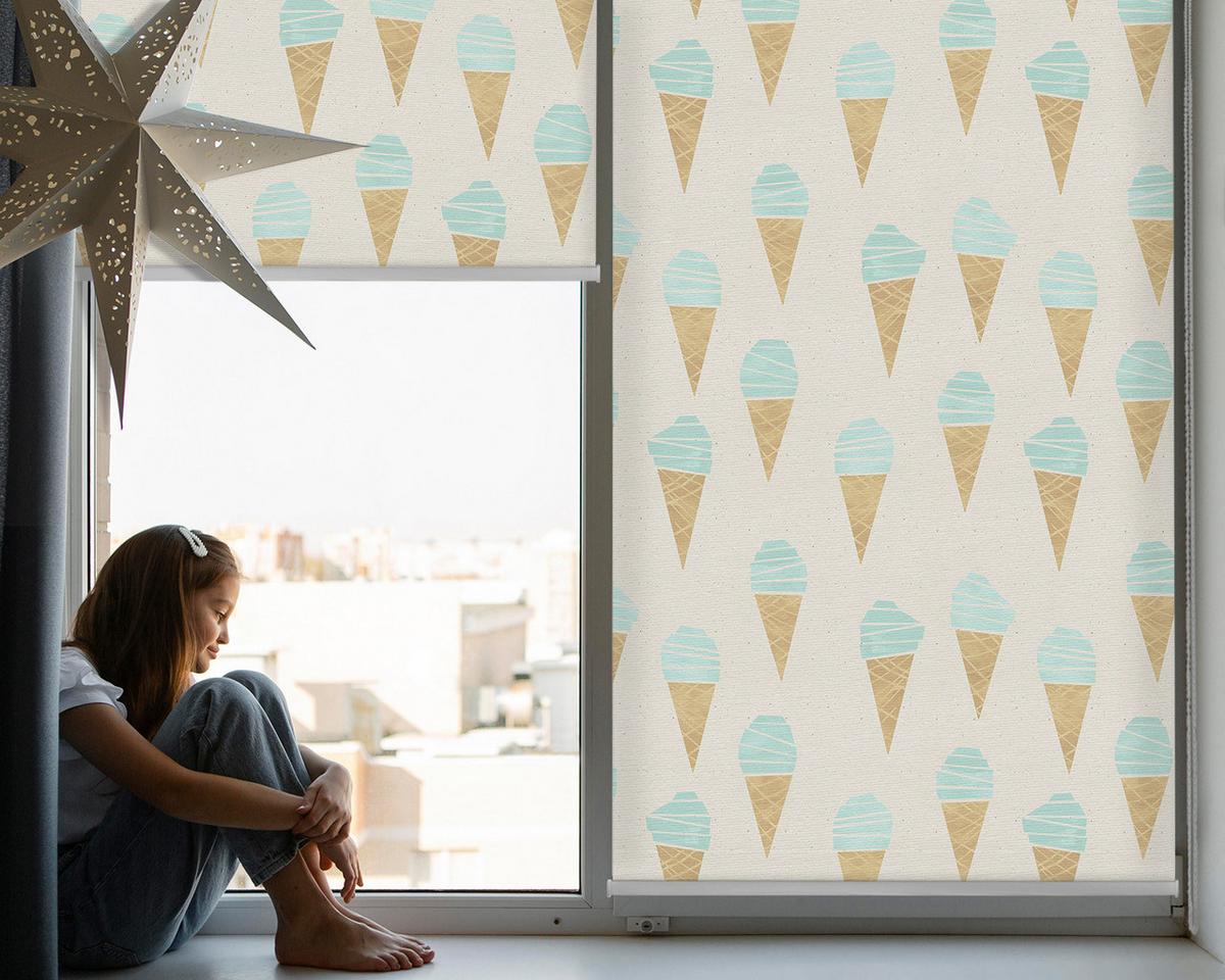 INNENROLLO - Fensterrollo - Rollo - 90x140 cm - Eiscreme in der Waffel - Blau, Kunststoff (90/140/0.5cm) - TULUP