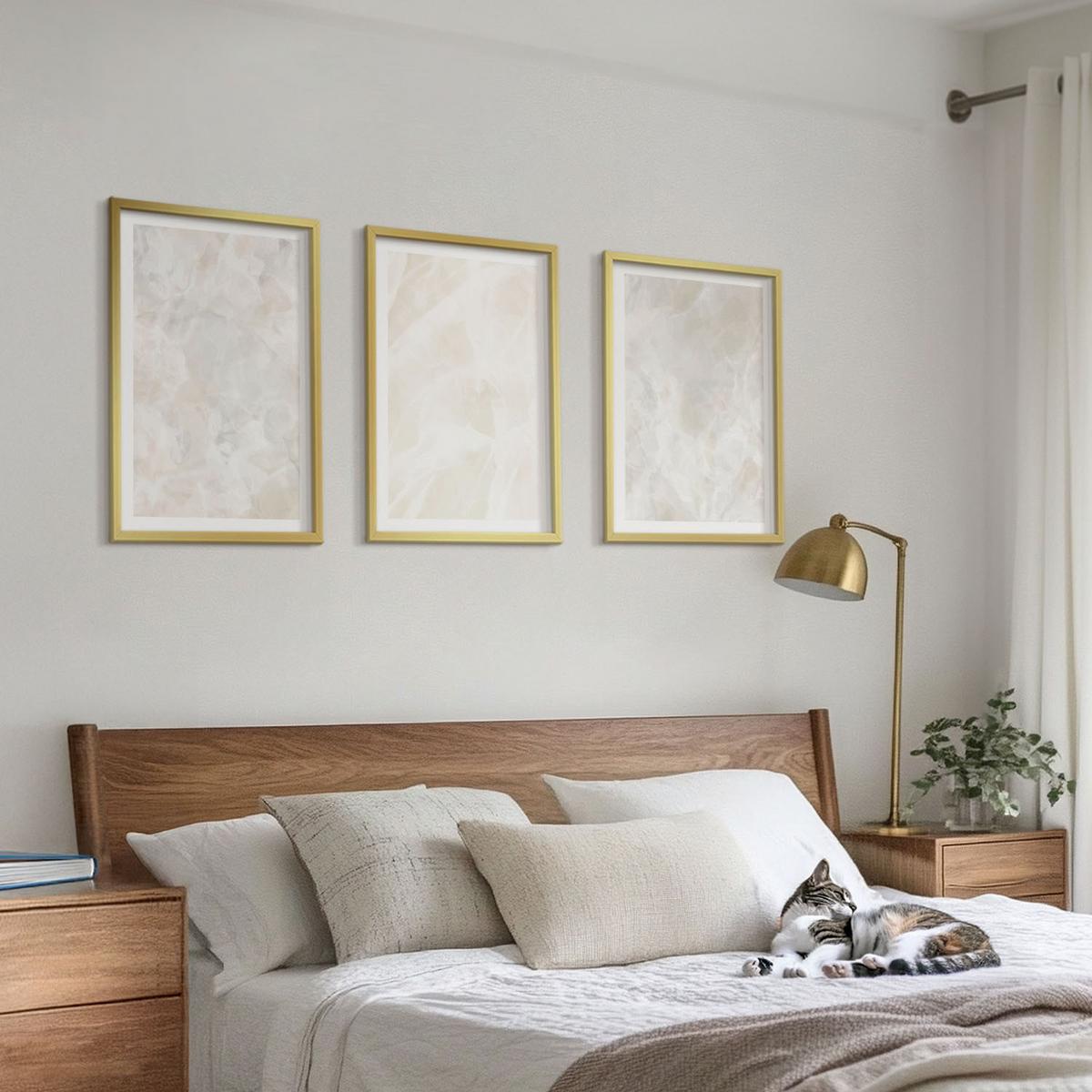 BILDER SET 3er Set - 40x60 cm Goldrahmen - Pastellfarbene Marmorstrukturen - Goldfarben, Kunststoff (40/60cm) - TULUP